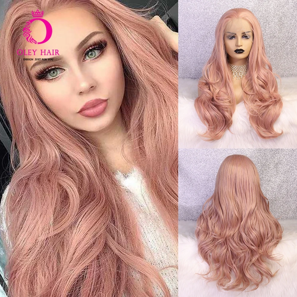 Loose Wave Pink Synthetic Lace Front Wig Heat Resistant  Wavy  Shedding Free Drag Queen Cosplay Wigs For Black Women OLEY Hair