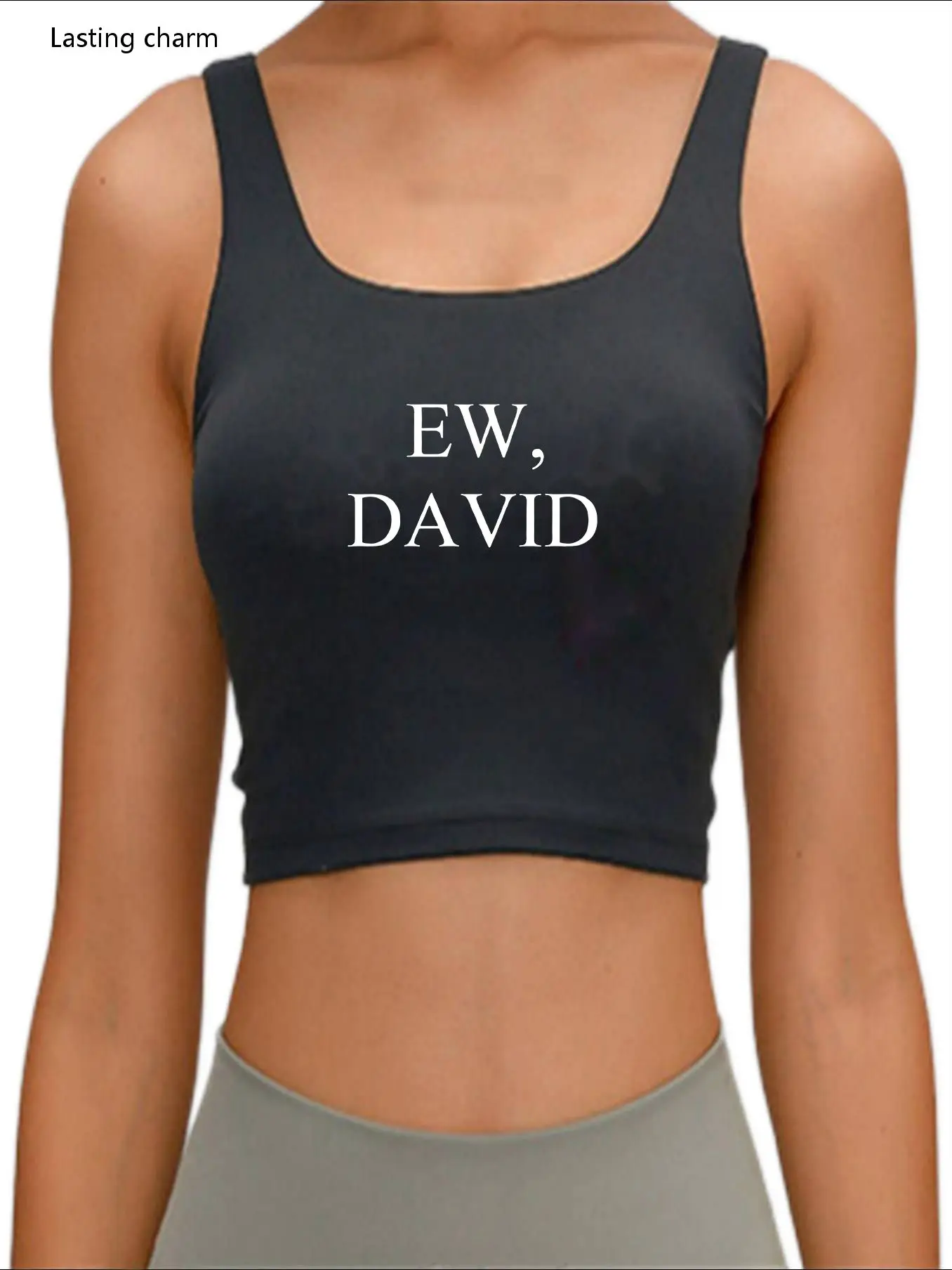 

Ew, David Print Crop Top Adult Humor Fun Flirty Sexy Slim Tank Top