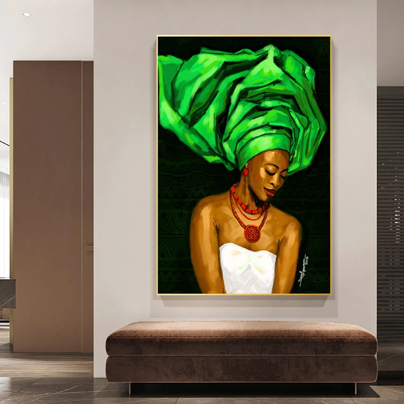 

African Black Woman Canvas Painting Portrait Poster and Prints Wall Art Picture for Living Room Interior Home Decoration Cuadros