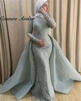 turkey muslim evening dress long sleeve dubai formal dresses with cape sparkly beaded wedding party dress mermaid robe de soree