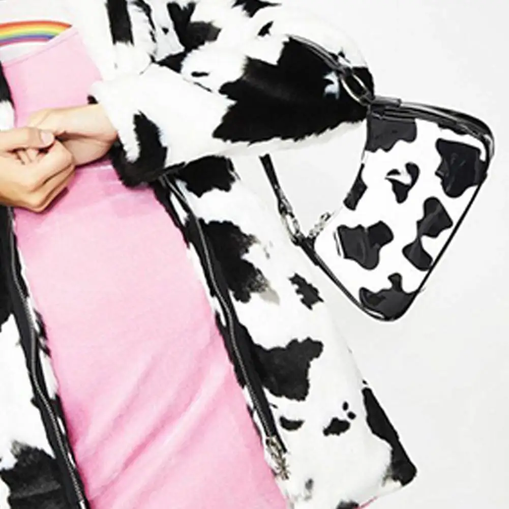 

PU Leather Women Baguette Handbags Fashion Milk Cow Pattern Cute Underarm Purse Bolso Mujer Shoulder Ladies Girls Bags U4U7