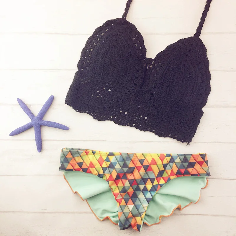 Вязаный крючком сексуальный бикини купальник женский ручной работы бразильский