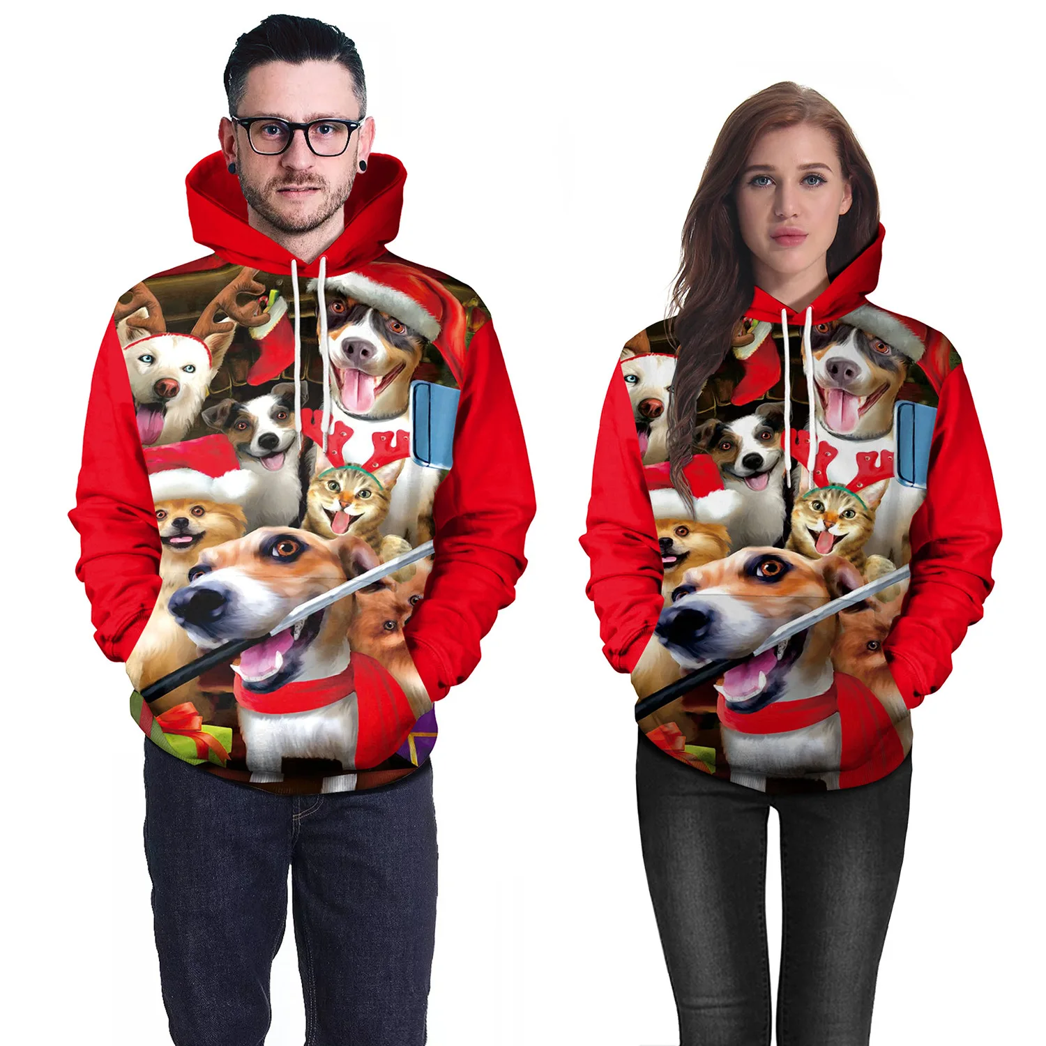 

New Christmas hot animal 3D digital printing Baseball clothing set big size hooded couple sweater