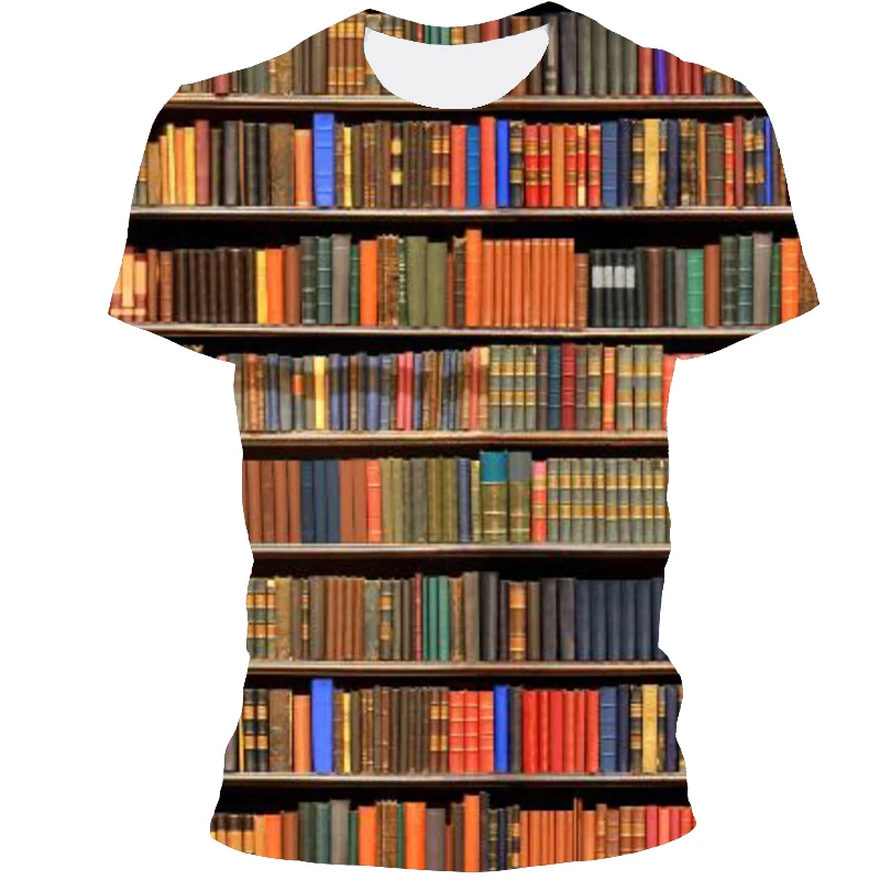 

Summer Hot Bookcase Maple Leaf 3D Printing Men's T-Shirt Men's and Women's Breathable Oversized Short Sleeve Street Top