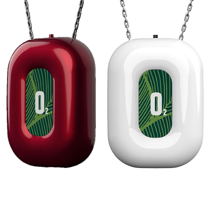 

2Set Personal Wearable Air Purifier Necklace Mini Portable Air Freshner Ionizer Negative Ion Generator Red & White