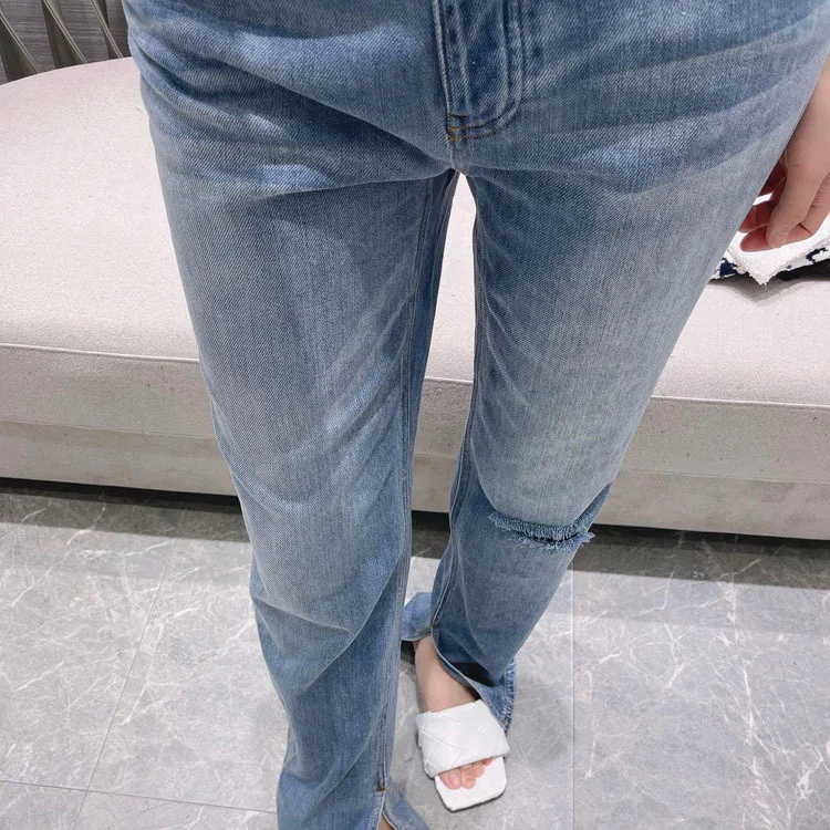 2021 Spring/Summer women's new look casual high-waisted straight barrel open-cut cut-out drag jeans