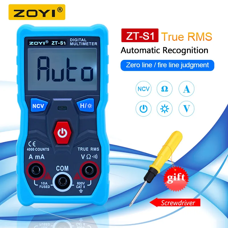 ZOYI ZT-S1 цифровой мультиметр тестер Автозапуск True rms automotriz Mmultimetro с NCV удержания данных ЖК-подсветка+ фонарик