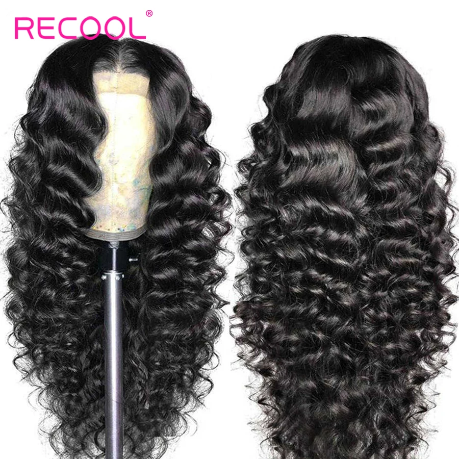 Recool свободные с глубокой волной на сетке 13x4 передние парики из человеческих