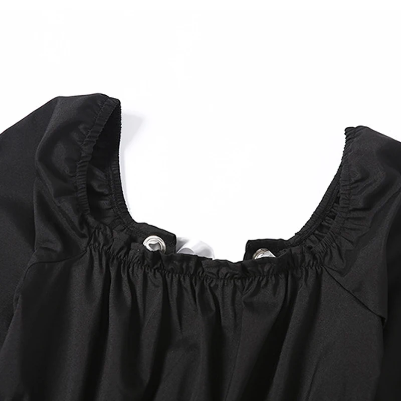 

Paris Girl Spring and Autumn Women's New Long-Sleeved Retro Square Collar Halter Strap Ruffle Dress for Women Elegant