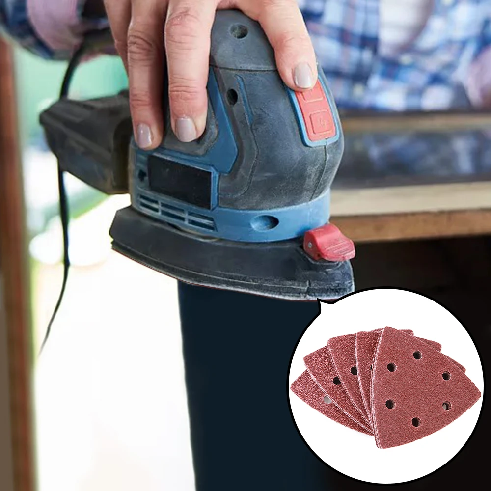 

100 PCS Triangle Sandpaper Sanding Sheets 6 Holes Hook and Loop Assorted 60/80/120/180/240/ Grits for Sanding Polishing