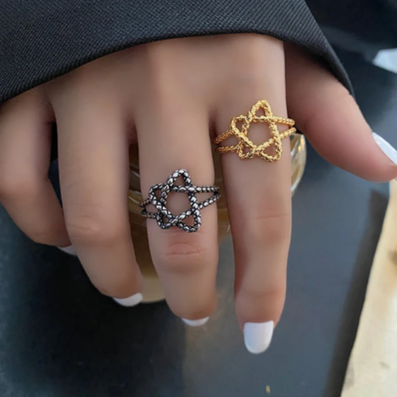 

Новые черные золотые кольца для женщин кольца со звездой модные свадебные кольца регулируемого размера ювелирные изделия