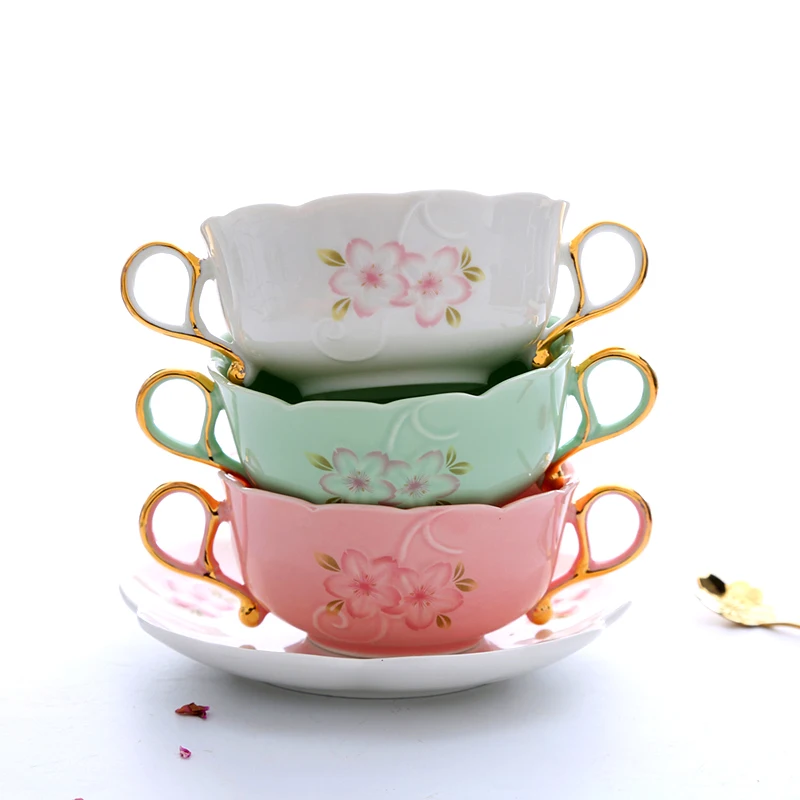 

Japanese Emboss Ceramic Binaural Soup Bowl With Saucer Breakfast Oat Bowl Hand Drawn Gold Plating Porridge Dessert Stew Pot