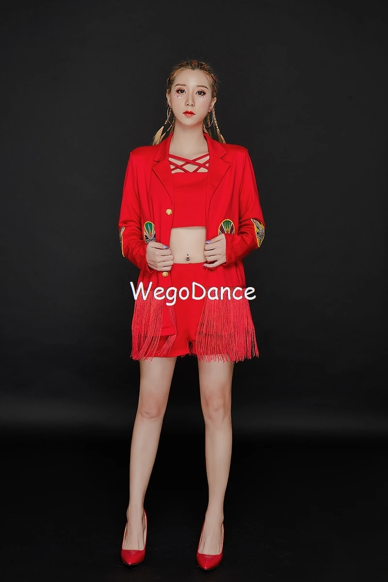 

Modern Dance Costumes Chinese Style Solo New Atmosphere Annual Meeting Dress Female Suit Jazz Dance Red Costume