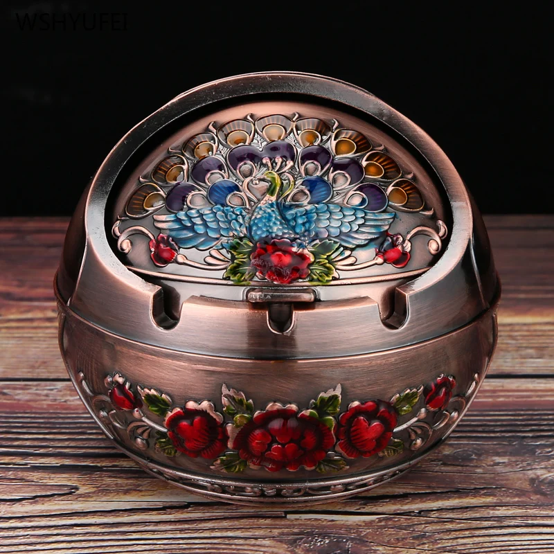 

Direct sales new retro home ashtray creative personality with cover metal multi-function office living room anti-flying ash