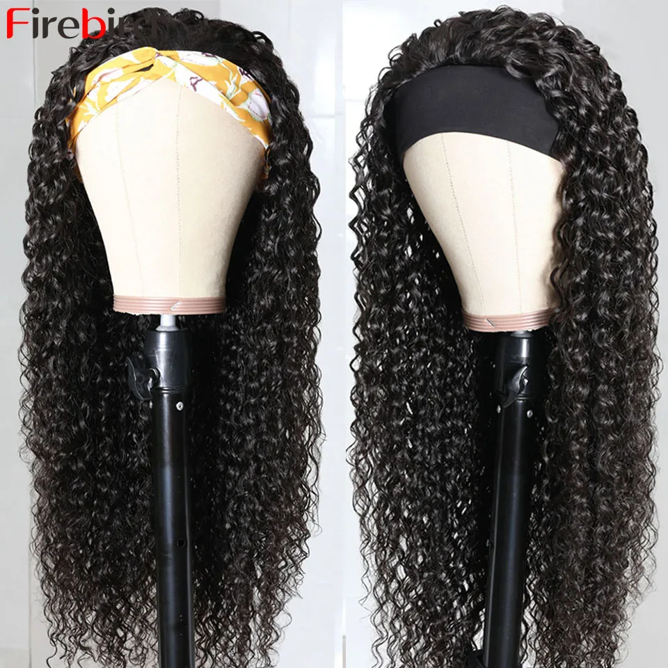 Дизайнерские парик с головной повязкой человеческие волосы курчавые вьющиеся