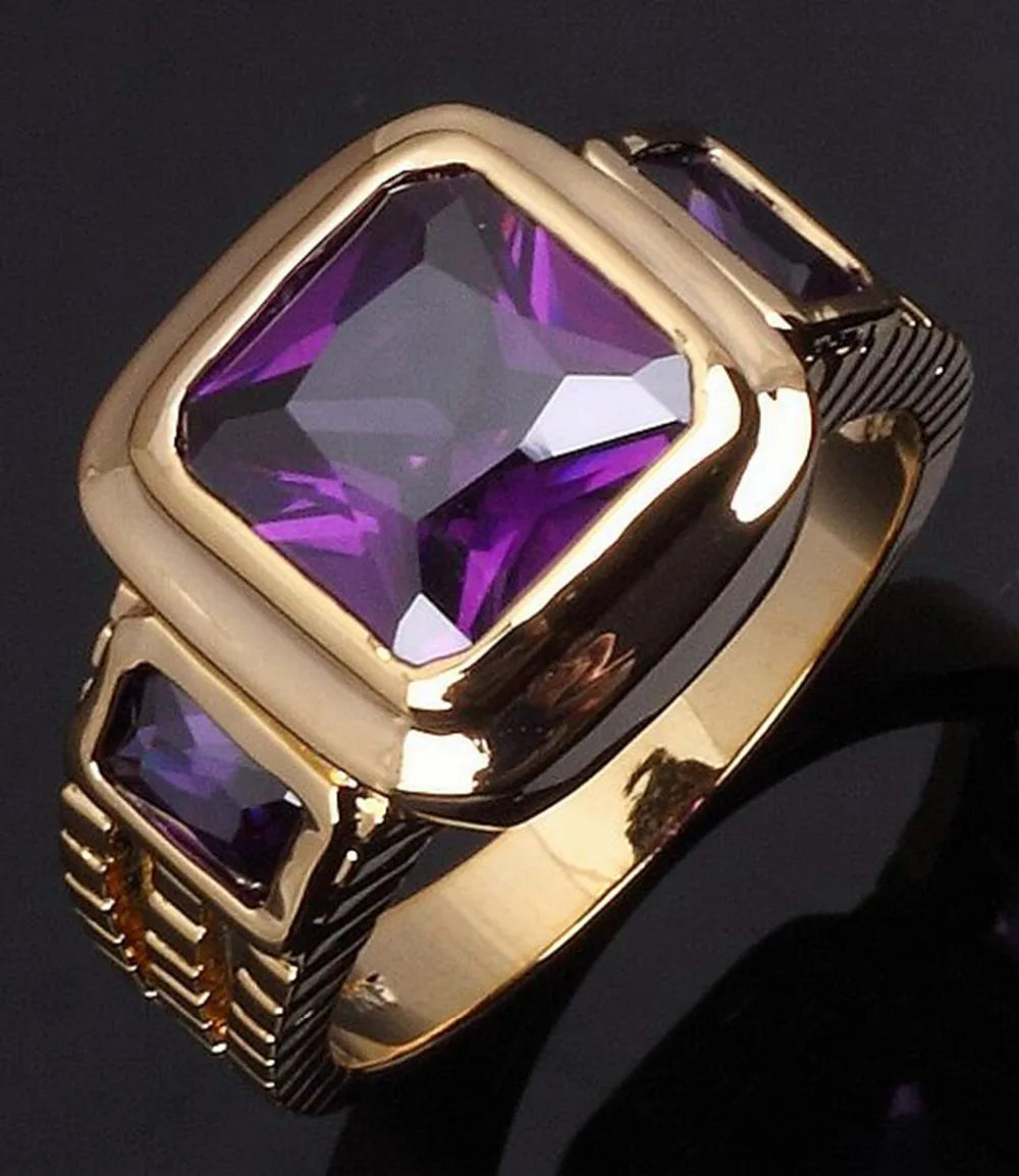 

Milangirl Charm Male Mens Ring Purple Zirconia Cz Stone Crystal Gold Filled Party Band Mens Fashion Finger Jewelry Gift