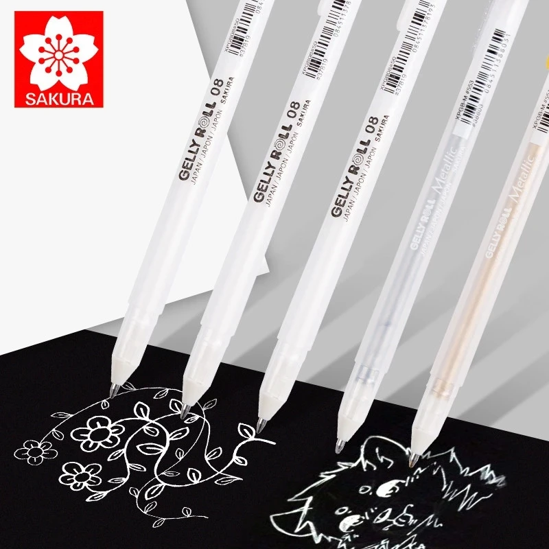 Sakura Gelly рулон 3 шт. 05/08/10 белые чернила хайлайтер гелевая ручка 0 3/0 4/0 5 мм ручки