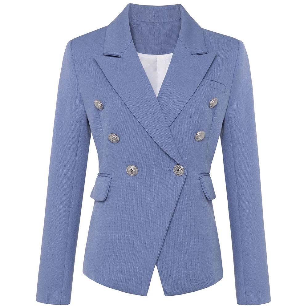 

NEW New Fashion 2021 Stylish Blazer Jacket Women's Silver Lion Buttons Double Breasted Blazer Outer Wear