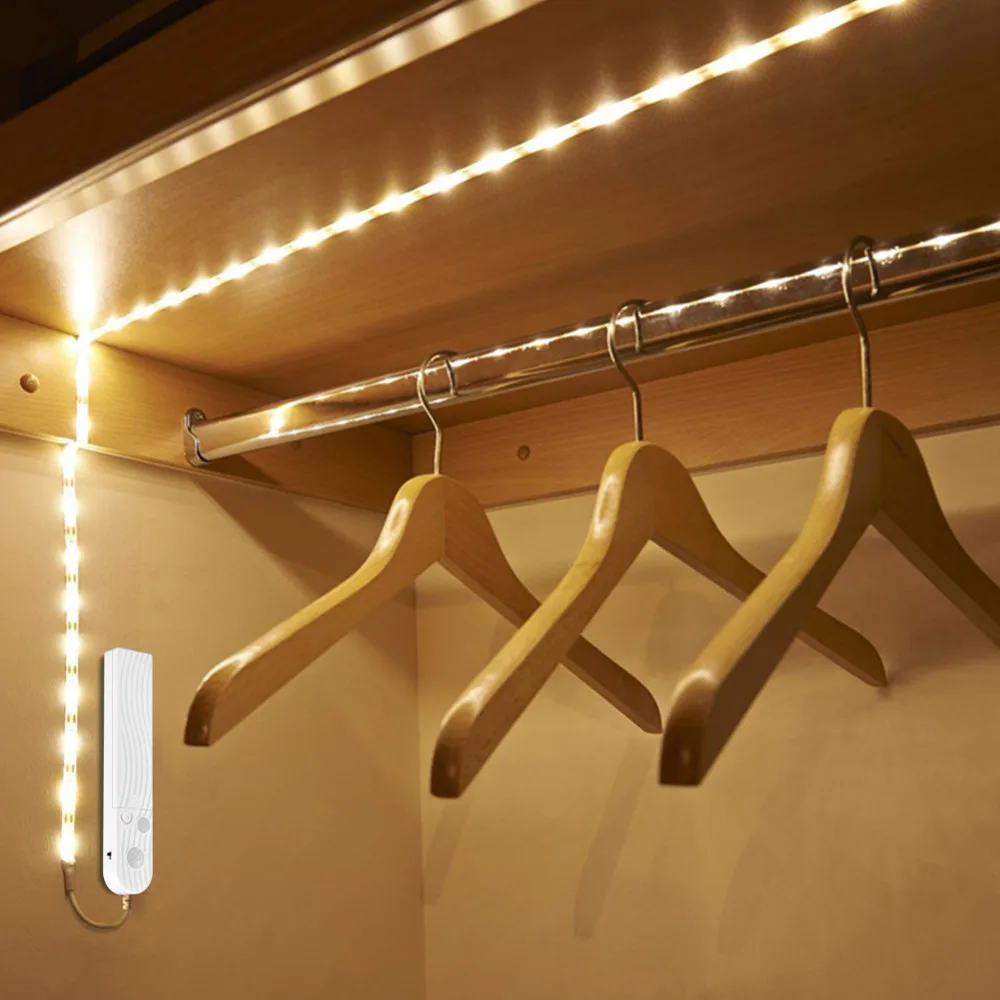 Montion Sensor Flexible LED Under Cabinet Strip Light Battery Power LED Closet Night Lights Bedside Stairs Wardrobe Lamp