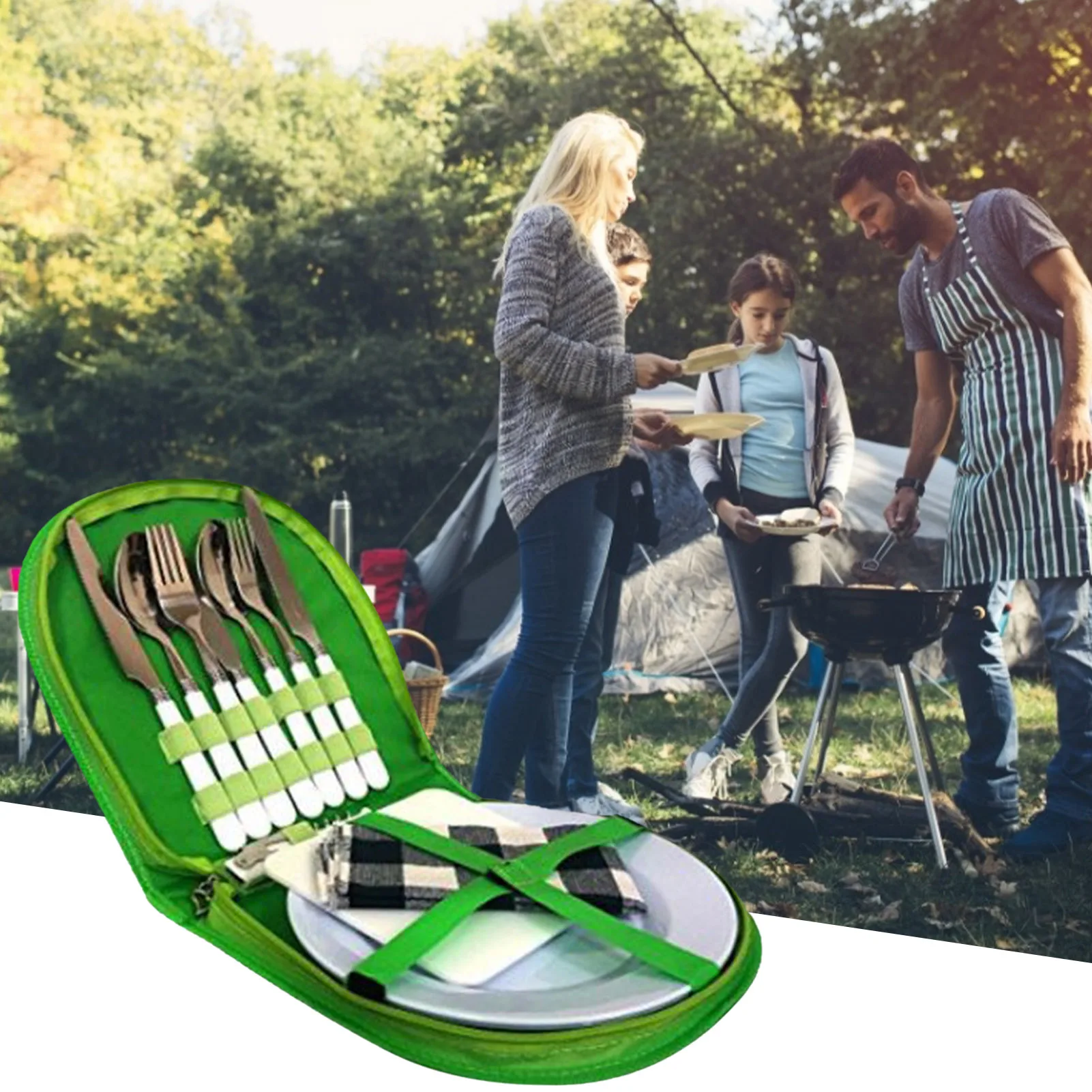 

Travel Camping Cutlery Set 13 Piece Camping Stainless Steel Flatware Set Spoon Wine Opener Fork Napkin Utensils Set