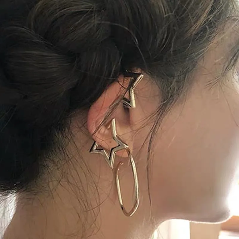 Серьги клипсы золотого цвета в ретро стиле звезда любовь для девушек и женщин без