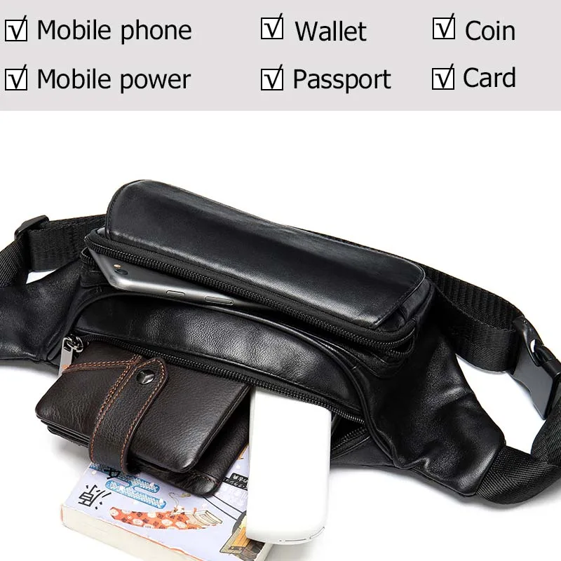WESTAL Sheep Genuine Leather Men's Waist Bags Belt Men Waist Pack Male Fanny Pack Black Small Hip/Bum Bag Leather Waist Bag 8917