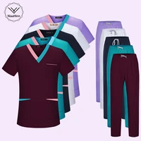 wholesale lab uniform short sleeved two piece suits unisex v neck color spa uniform dental clinic medical nurse scrubs workwear