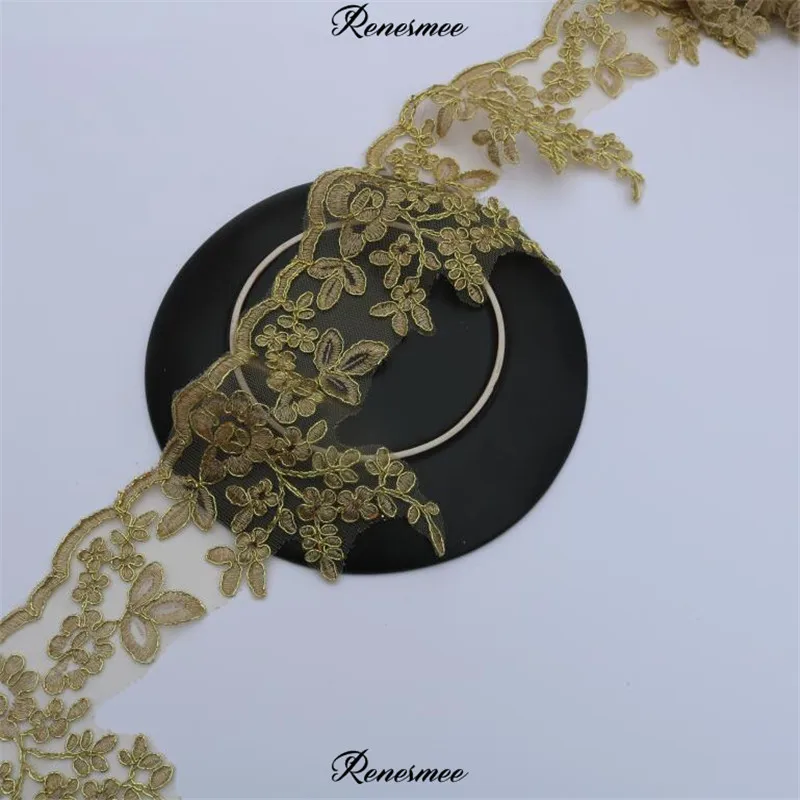 1 ярд 2 вида золотые блестки кружева край полиэстер кружевная с вышивкой отделка