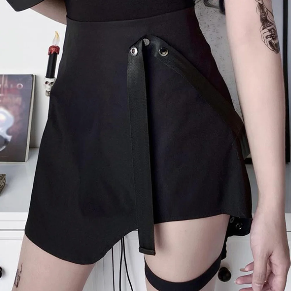 Юбка на бретелях в стиле Харадзюку женские черные готические юбки с высокой