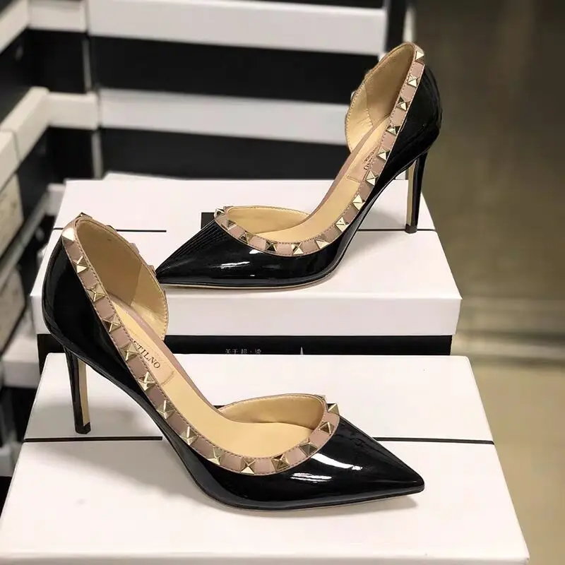 Осень Лакированная кожа женская обувь в сдержанном стиле Туфли лодочки с острым