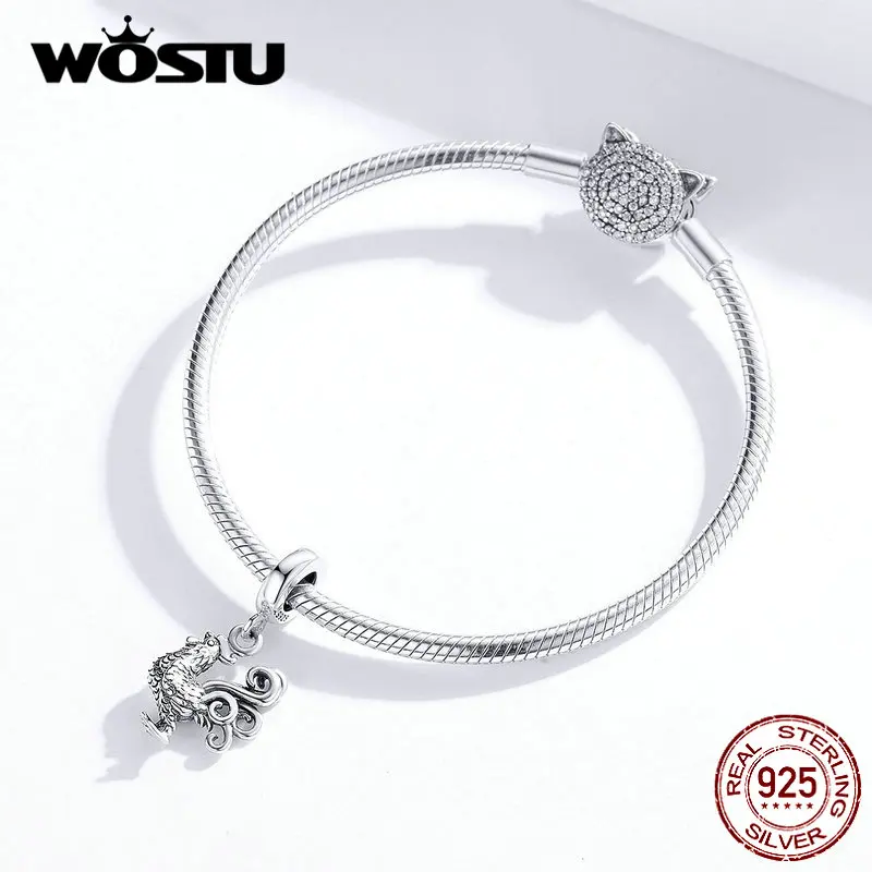 WOSTU, новинка, модный 925 пробы, Серебряный петух, бусины, животные, талисманы, подходят к оригинальному браслету, кулон для женщин, ювелирное изделие, подарок CQC1337