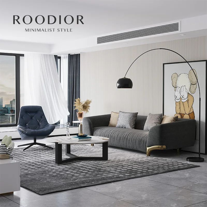 

Modern light luxury fabric sofa size apartment Italian minimalist style three-person living room sofa