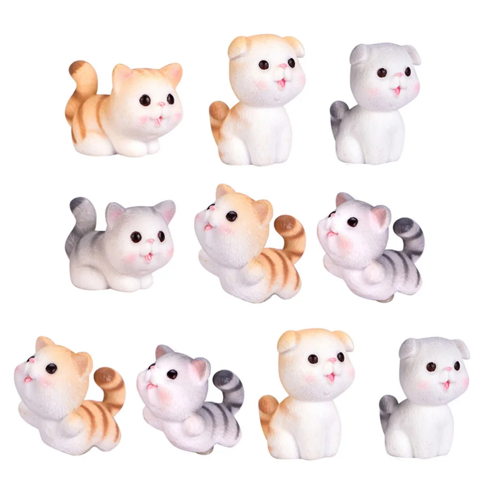 

10pcs Cat Figurine Kitten Ornaments Lovely Bonsai Decor Garden Accessories