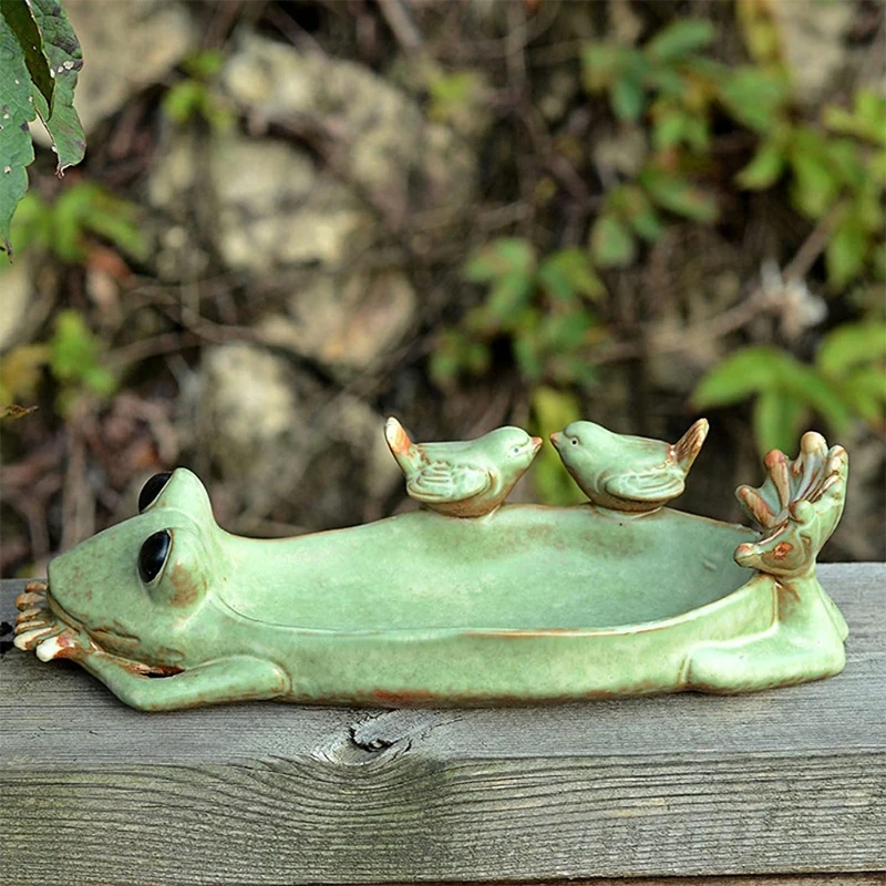 

Outdoor Frog Frog Feeder Bowl Ceramic Frog Statue Lawn Garden Decorative
