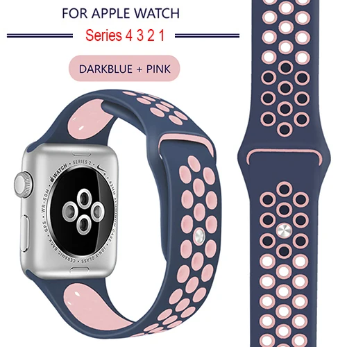 Мягкий спортивный силиконовый ремешок для Apple Watch серии 1, 2, 3, 42 мм, 38 мм, резиновый ремешок для iWatch 4/5, 40 мм, 44 мм - Цвет ремешка: 11 Darkblue Pink