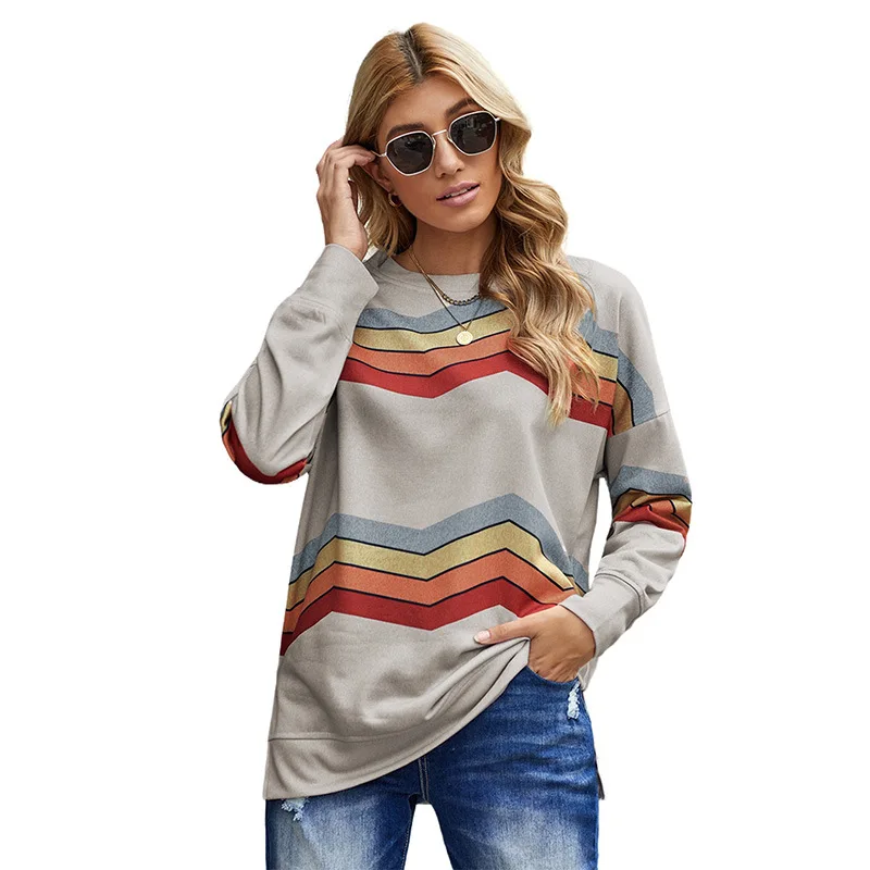 

Spring Autumn Sweatshirt Women New Casual Oversize Stripe O-neck Long Sleeve Pullover Female Tops Clothes Plus Sizestreetwear