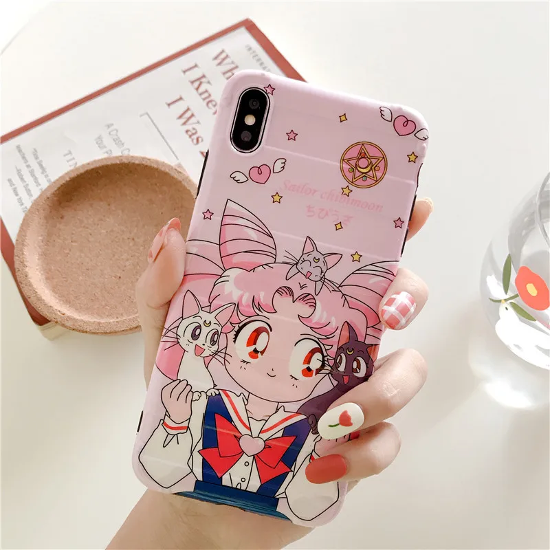 

Moder Girl Phone Case For iphoe X XR XS Max Case For iphone 7 8 plus 11 Pro Max Cover Cartoon Sailor Moon Soft Cases Capa