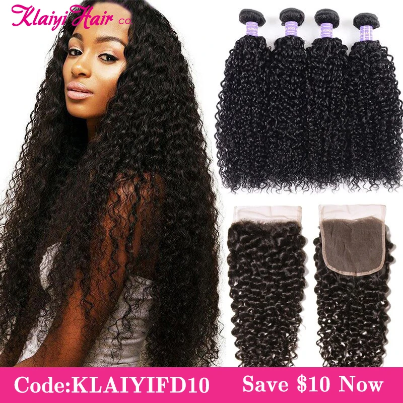 

Klaiyi кудрявые человеческие волосы 3/4 пряди ков с застежкой малазийские неповрежденные волосы волнистые с кружевной застежкой пряди кудрявые волосы для наращивания