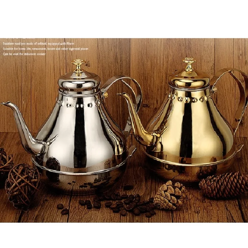 

Thicken stainless steel teapot with filter Hotel restaurant with cooker tea long mouth big teapot 1.6L/1.8L