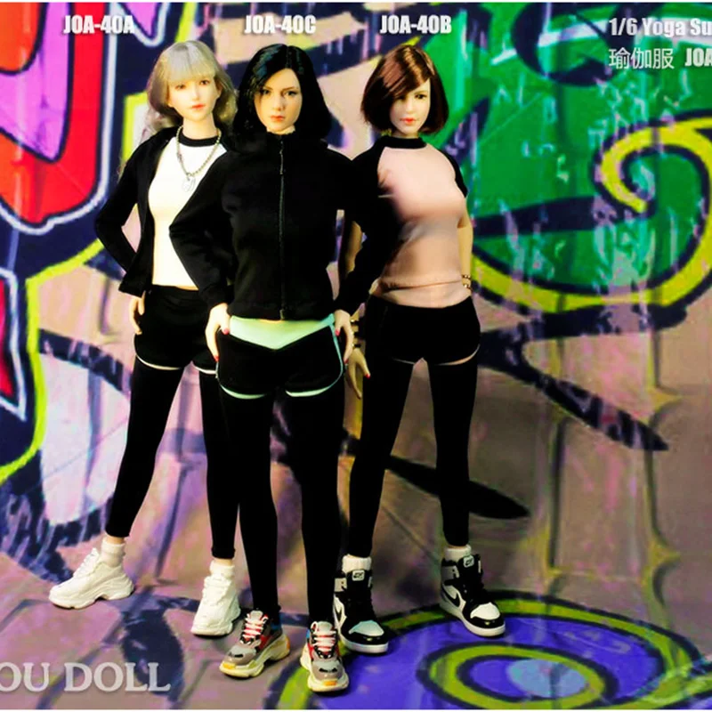 

JOA-40 1/6 Scale Female Yoga Clothes Sport Set T-shirt Fitness Wear Hoodie Sweatshirt Pants Suit Model fit 12'' Body