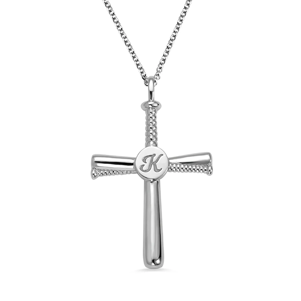 Sweey Dropshipping Personalized Engraved Baseball Cross Necklace with Initial Number Customize Christian Faith | Украшения и