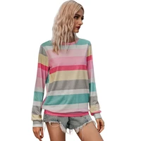 2021 oversized tee shirt women striped color print fashion new womens tops summer long sleeve casual loose streetwear t shirts