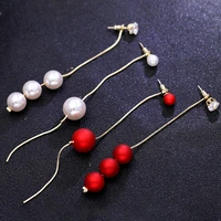2021 new trend imitation pearl tassel earrings womens fashion long earrings whitered pearl pendant earrings wedding jewelry