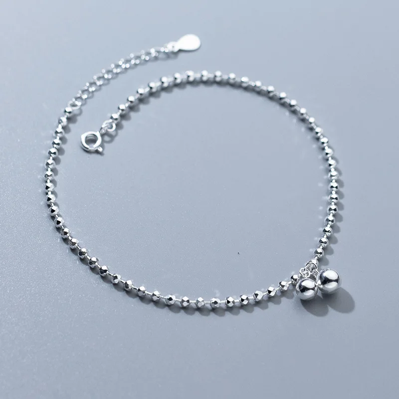 Браслет на ногу из серебра 925 пробы с круглыми бусинами