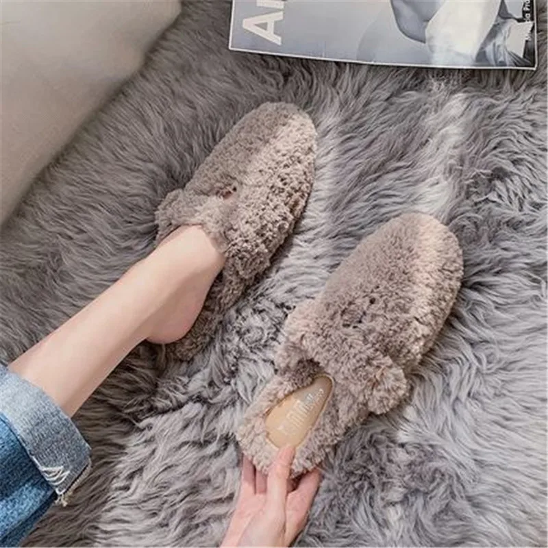 

New Winter Women Memory Foam Cozy Home Slippers Faux Fur Flat Warm Plus Female Comfort Ladies Hairy Fashion Soft Lining Non-Slip