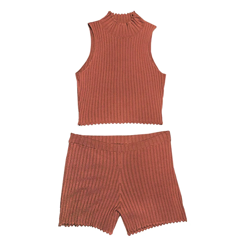 

Sexy Short Two-Pieces Set Crop Tops and Shorts Bodycon Matching Sets Summer Clothes for Women Sexy Sleeveless Solid Color Halter
