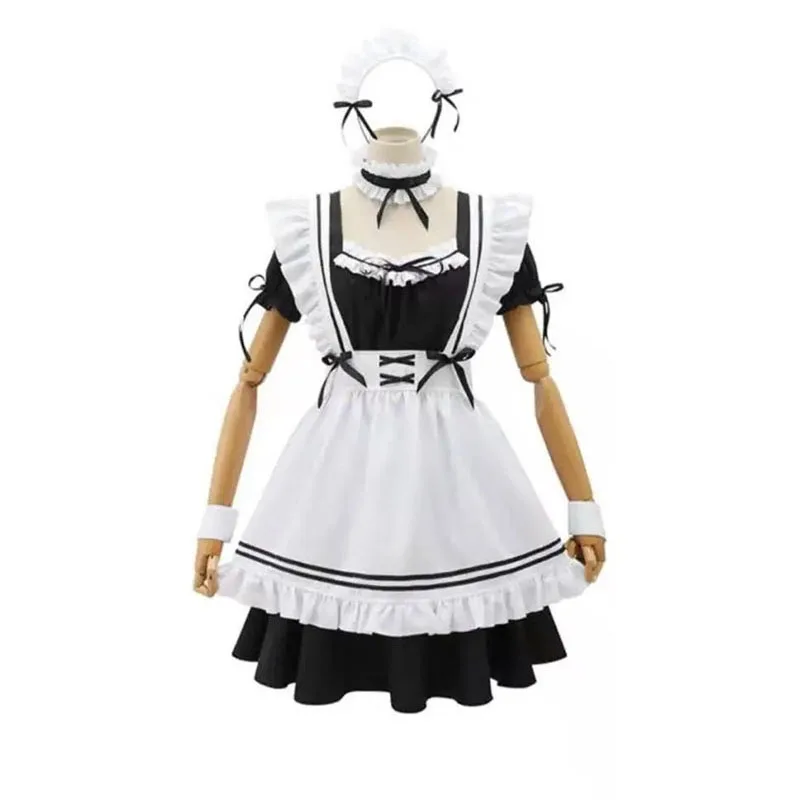 

Women Maid Cosplay Sexy Erotic Lolita Kawaii Cafe Costume High Quality Temptation Black Dress Cute Bowknot Mucama