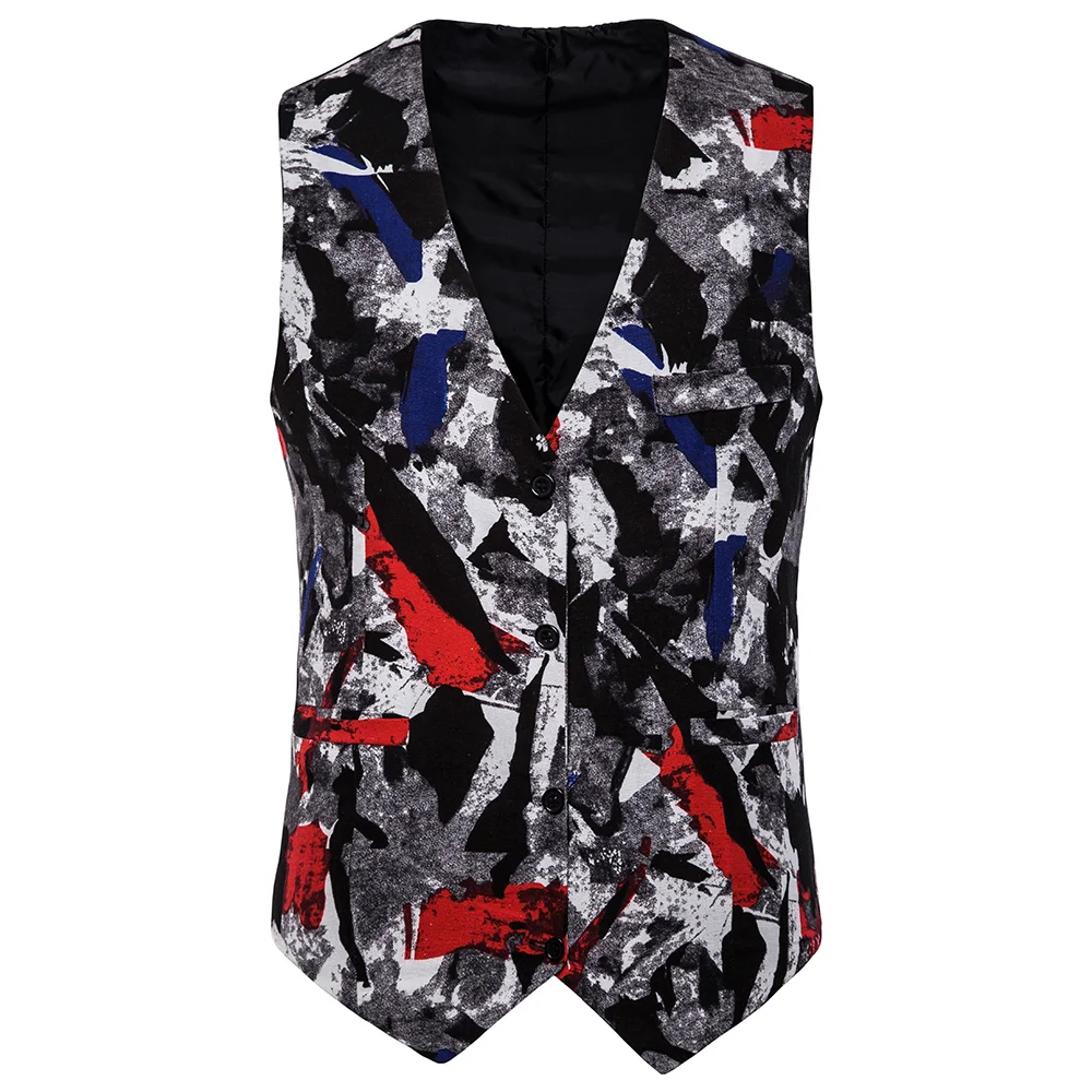 Мужской однобортный жилет с цветочным принтом без рукавов|Костюмные жилеты| |