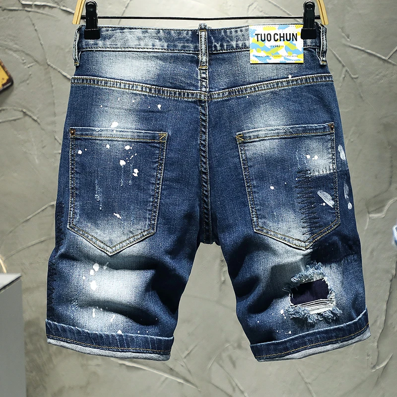 Шорты мужские рваные из джинсовой ткани Стрейчевые короткие штаны джинсы