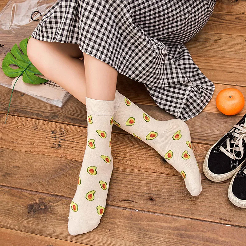 Женские носки Kawaii мультфильм фрукты яйца еда японский Harajuku скейтборд хлопок